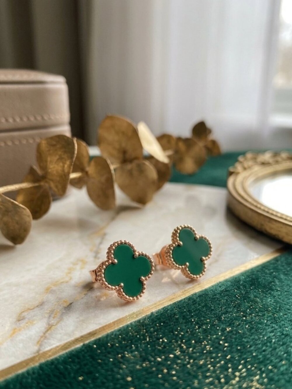Clover Green Stud Earrings Boho Elegant